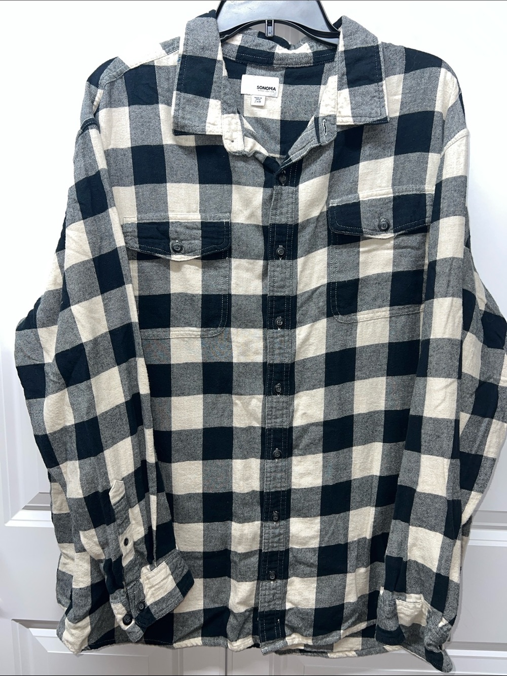 Sonoma Goods For Life Black Cream Buffalo Plaid Flannel Shirt Sz 2XB